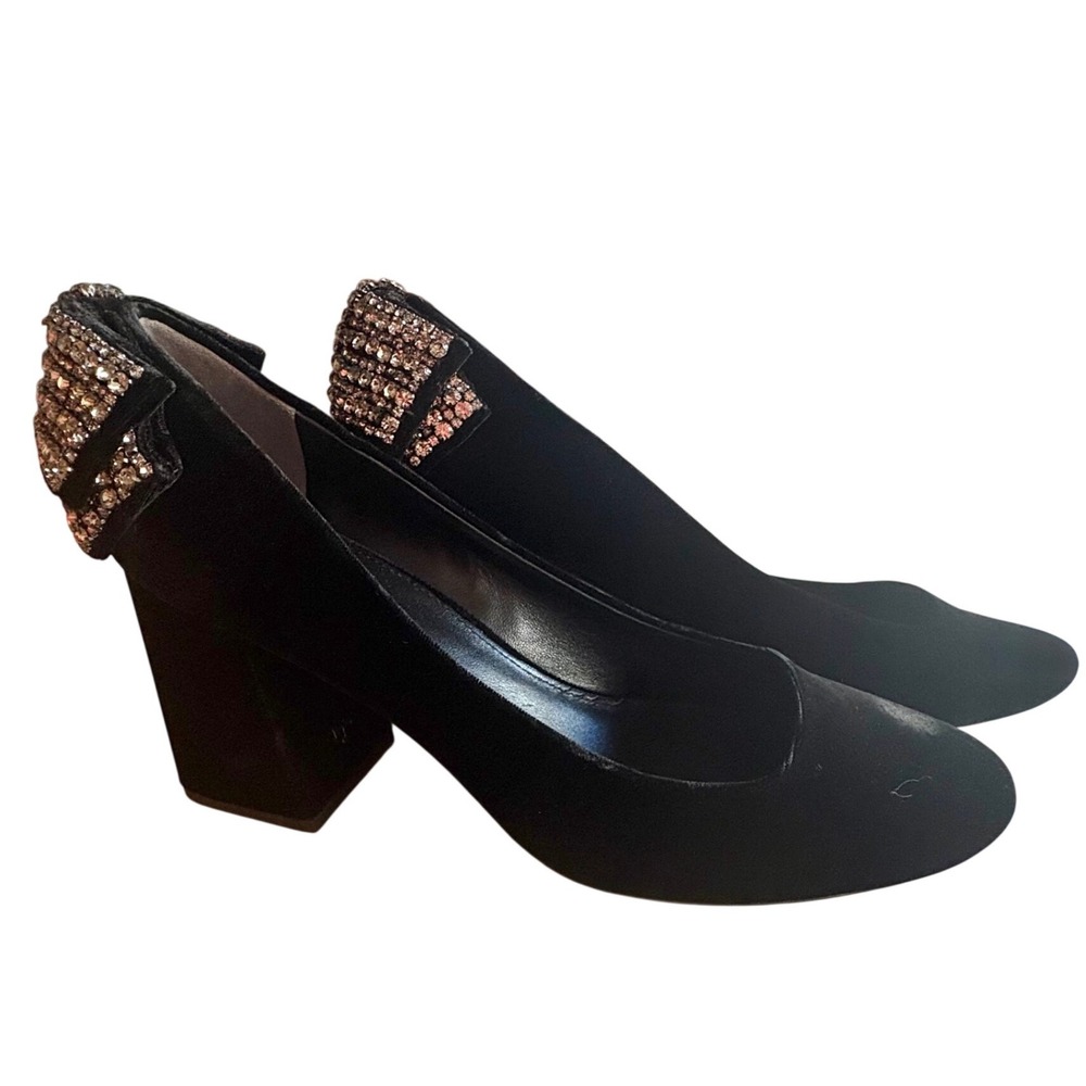 NIB TORY BURCH Josephine 75mm Pump Black Velvet Heels w/Rhinestone Bow Size‎ 9.5